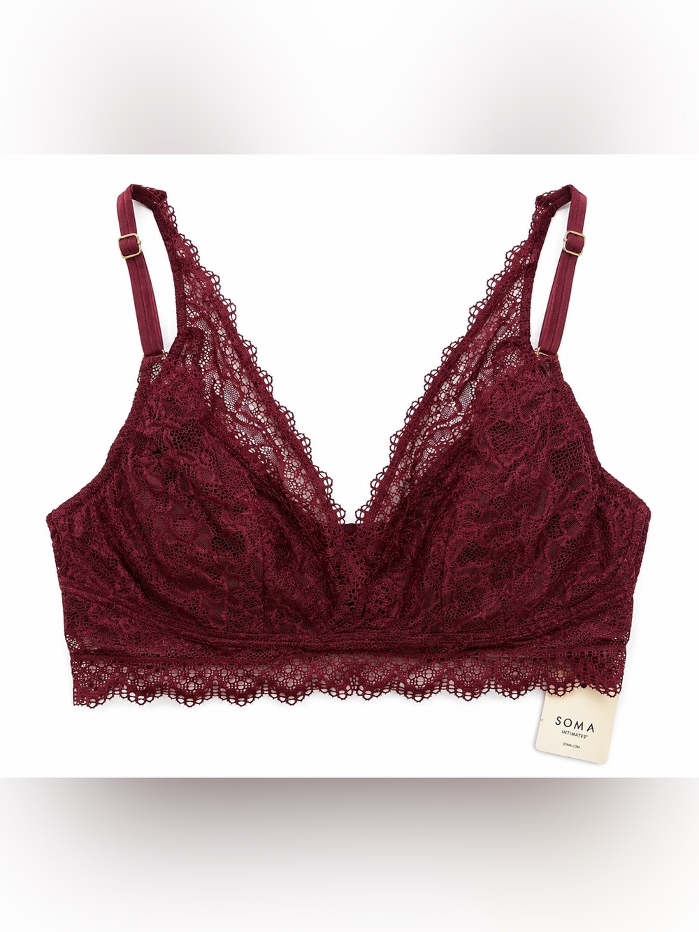 Soma Embraceable Enchanting Lace Plunge Bralette Cabernet Size L NWT